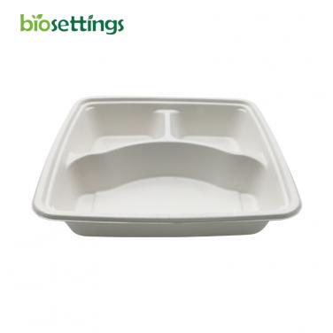 Biodegradable Disposable 9inch Sugarcane Bagasse Food Tray with 3/4 Compartments