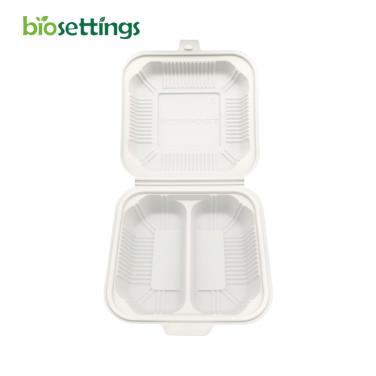 Disposable Clamshell Food Container To Go Box Cornstarch 2 Compartment Lunch Boxes
