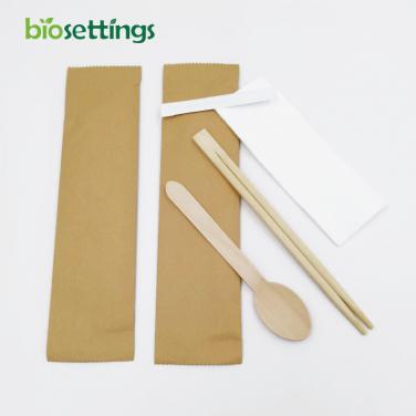 Eco-friendly wooden spoon fork bamboo chopsticks toothpick napkin set