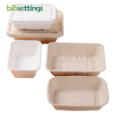 Rectangular Lunch Box with Lid PFAS Free Biodegradable Compostable Disposable Sugarcane Bagasse Pulp Food Container
