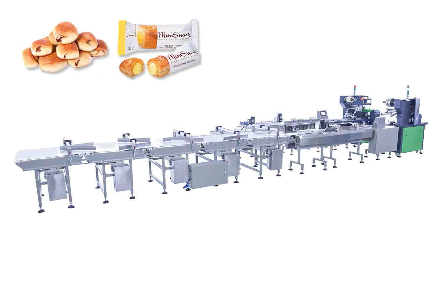 Straight Auto Food Bread Biscuit Pastries Packaging Line With Two Machine