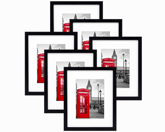 Modern Simple Style High Definition Glass Display Pictures 4x6 5x7 6x8 A4 Wooden Black Frame Set of 6 with Mat