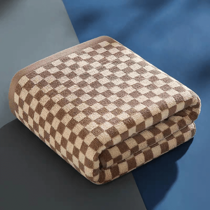 Lihaoju 100%Cotton Brown Check Pattern Towel Sets