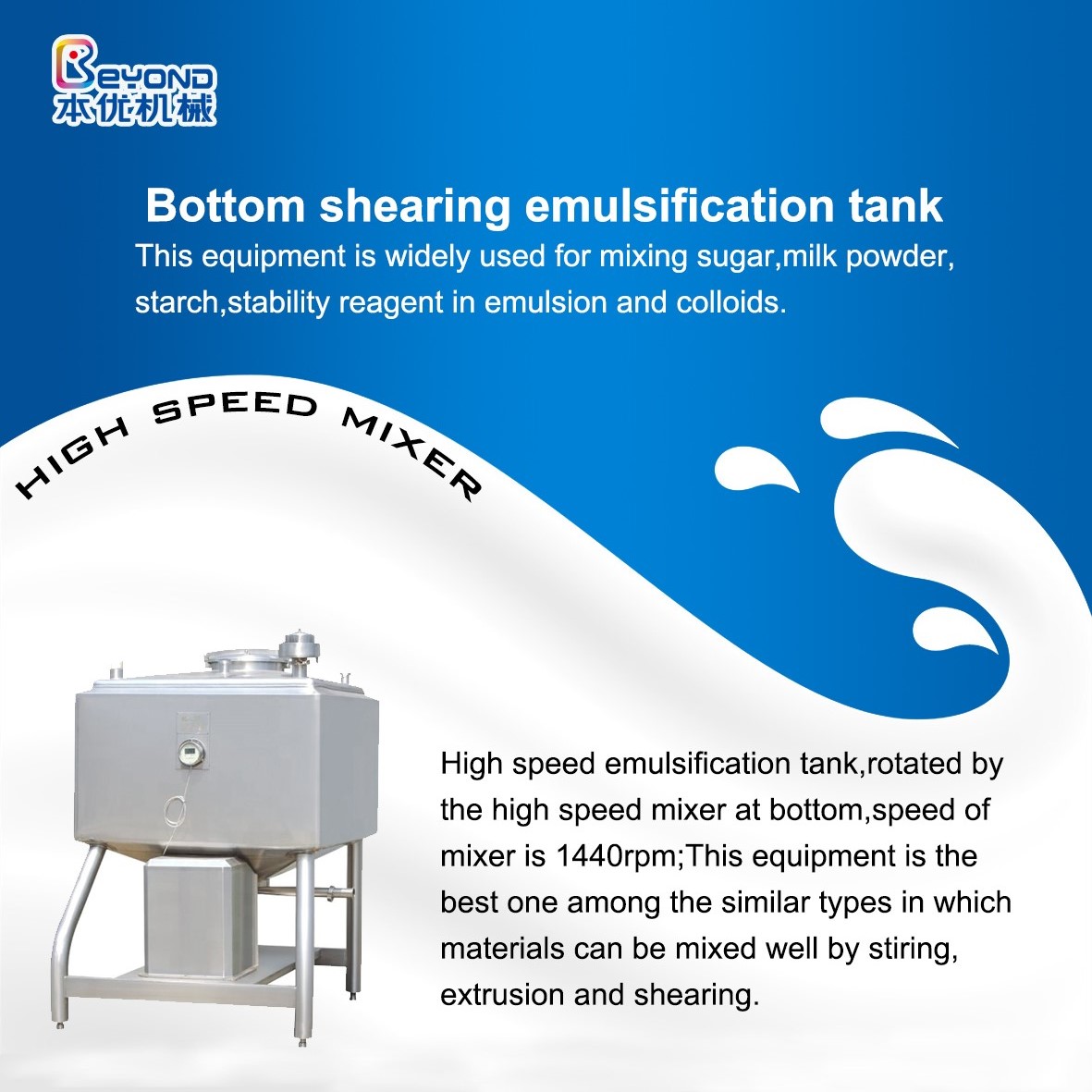 Bottom shearing emulsification tank
