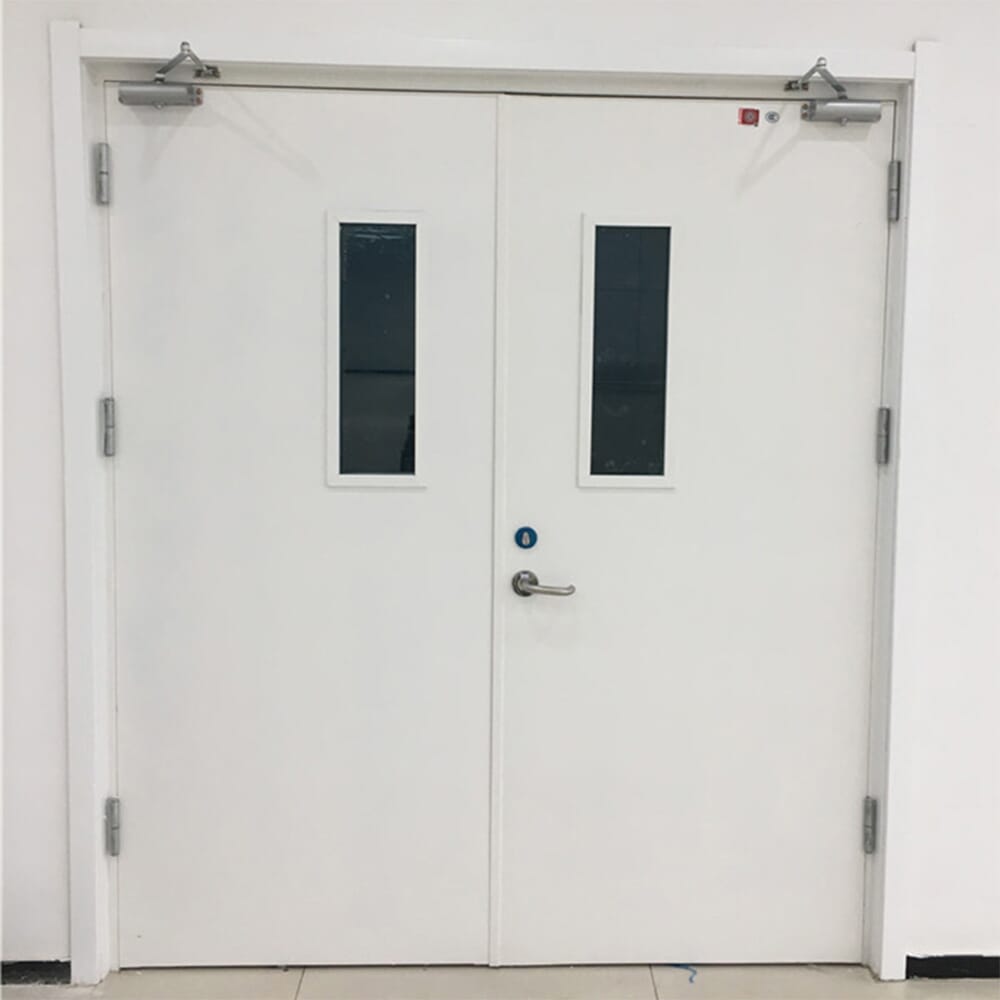 Double steel doors with glass