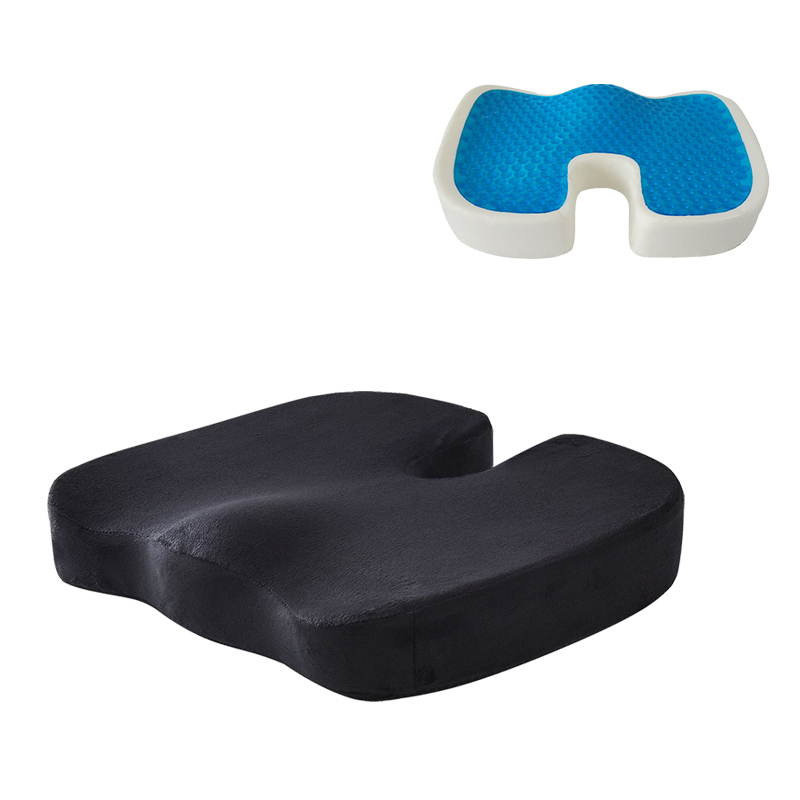Memory foam seat cushion with cool gel -short plush cover