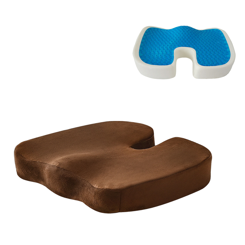 Memory foam seat cushion with cool gel -short plush cover