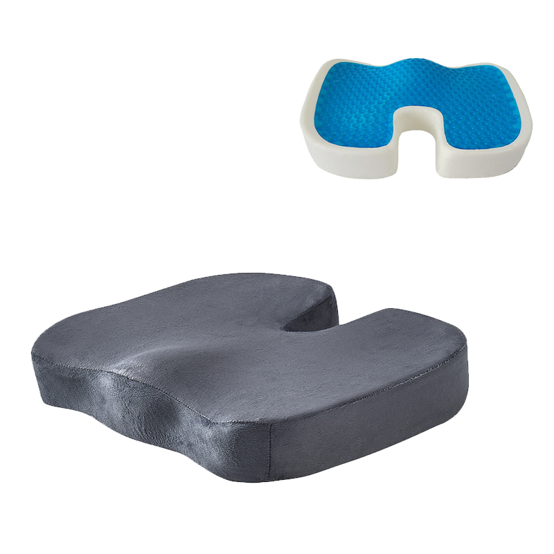 Memory foam seat cushion with cool gel -short plush cover