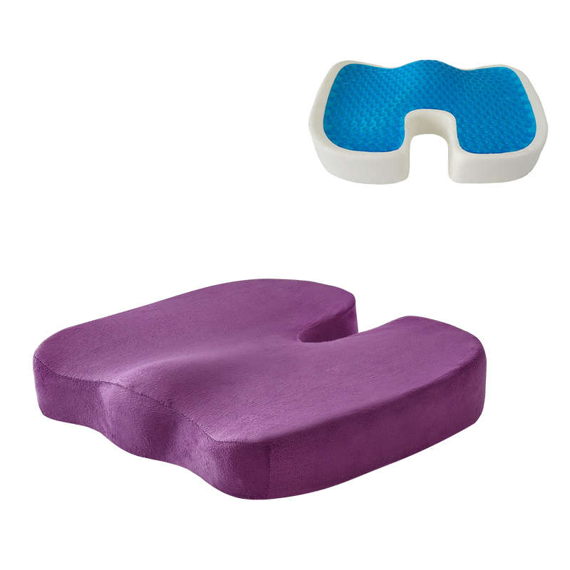 Memory foam seat cushion with cool gel -short plush cover