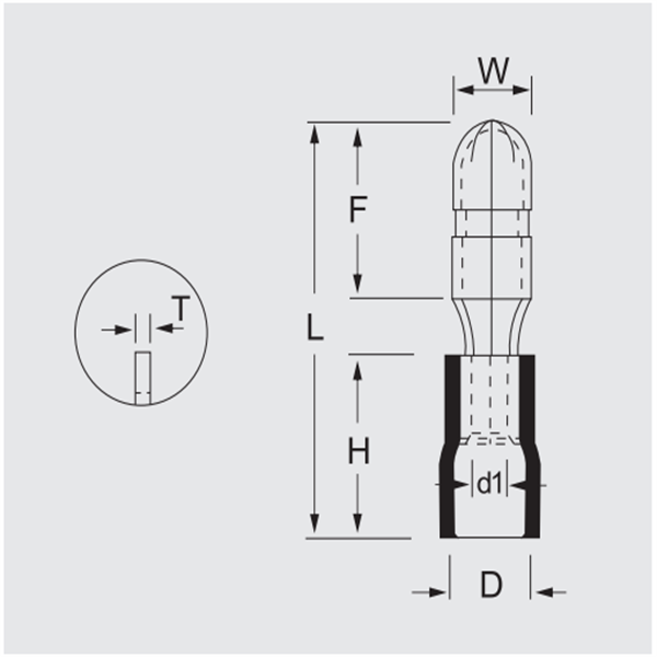 Vinyl-Insulated Bullet-Male Quick Disconnects