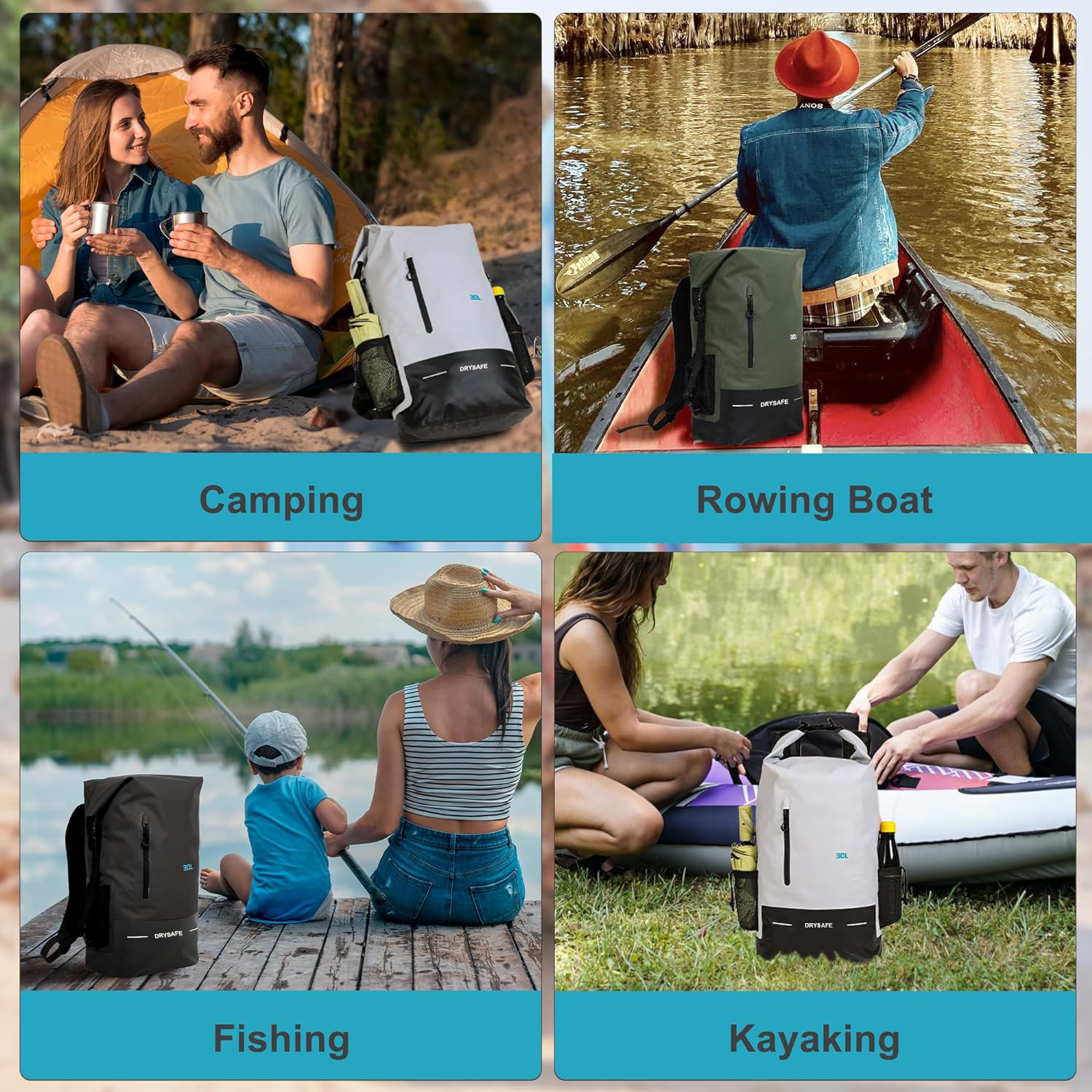 DRYSAFE Waterproof Dry Bag 30L Boating Backpack for Travel Hiking Camping Bags for Kayaking Hiking Waterproof Bags Swimming Floating Submersible Dry Bag Black