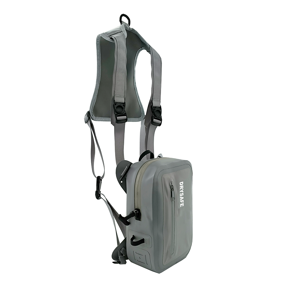 DRYSAFE Waterproof Fishing Chest Fanny Pack for Man 3.5L Fly Fishing Bag Chest Pack with Airtight Zipper for Fly Fishing Kayaking Gray