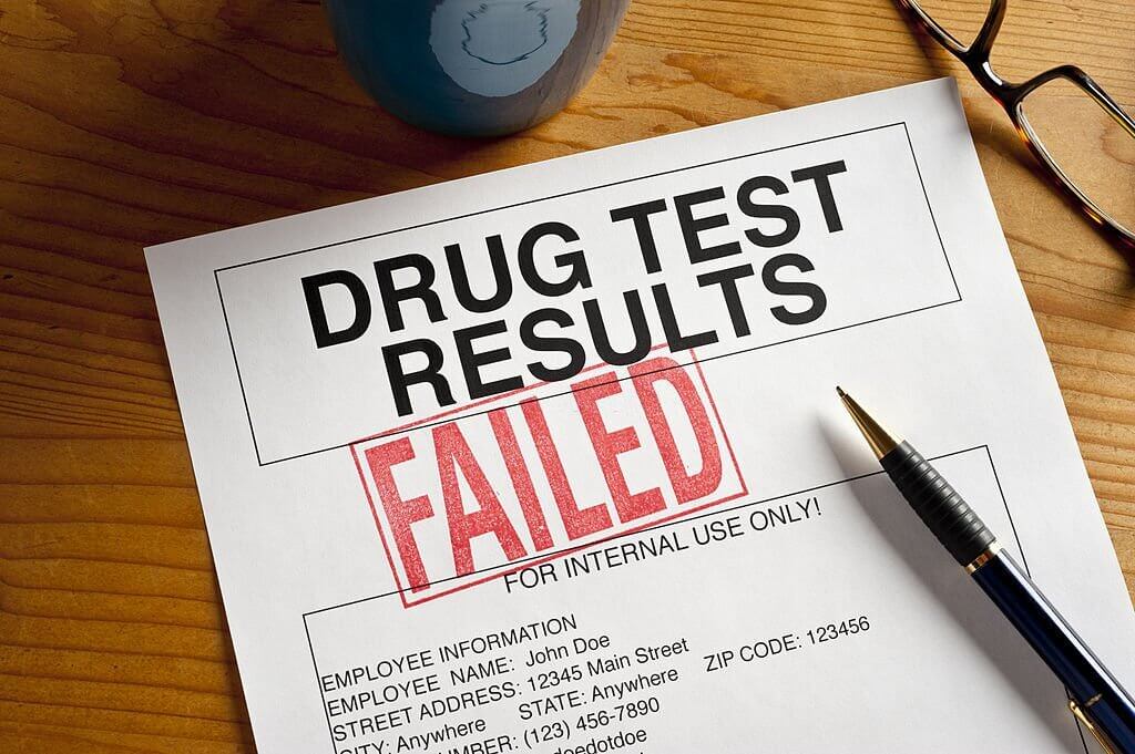 FAILED stamped on a Drug Test Results form