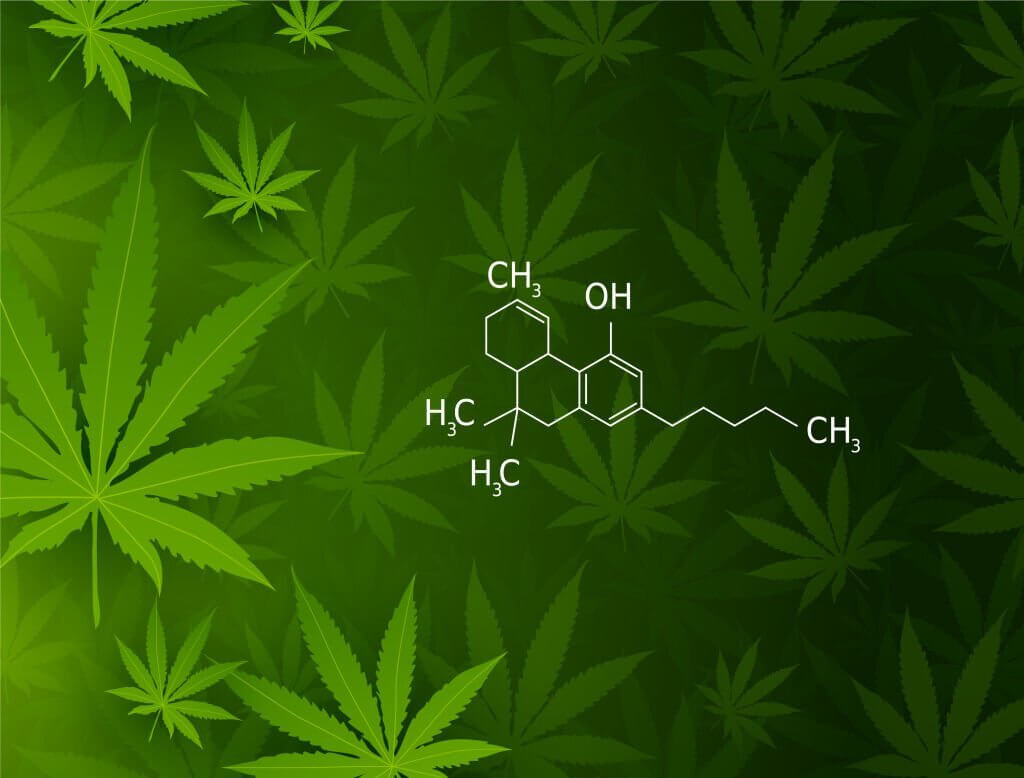 Marijuana leaf and THC formula