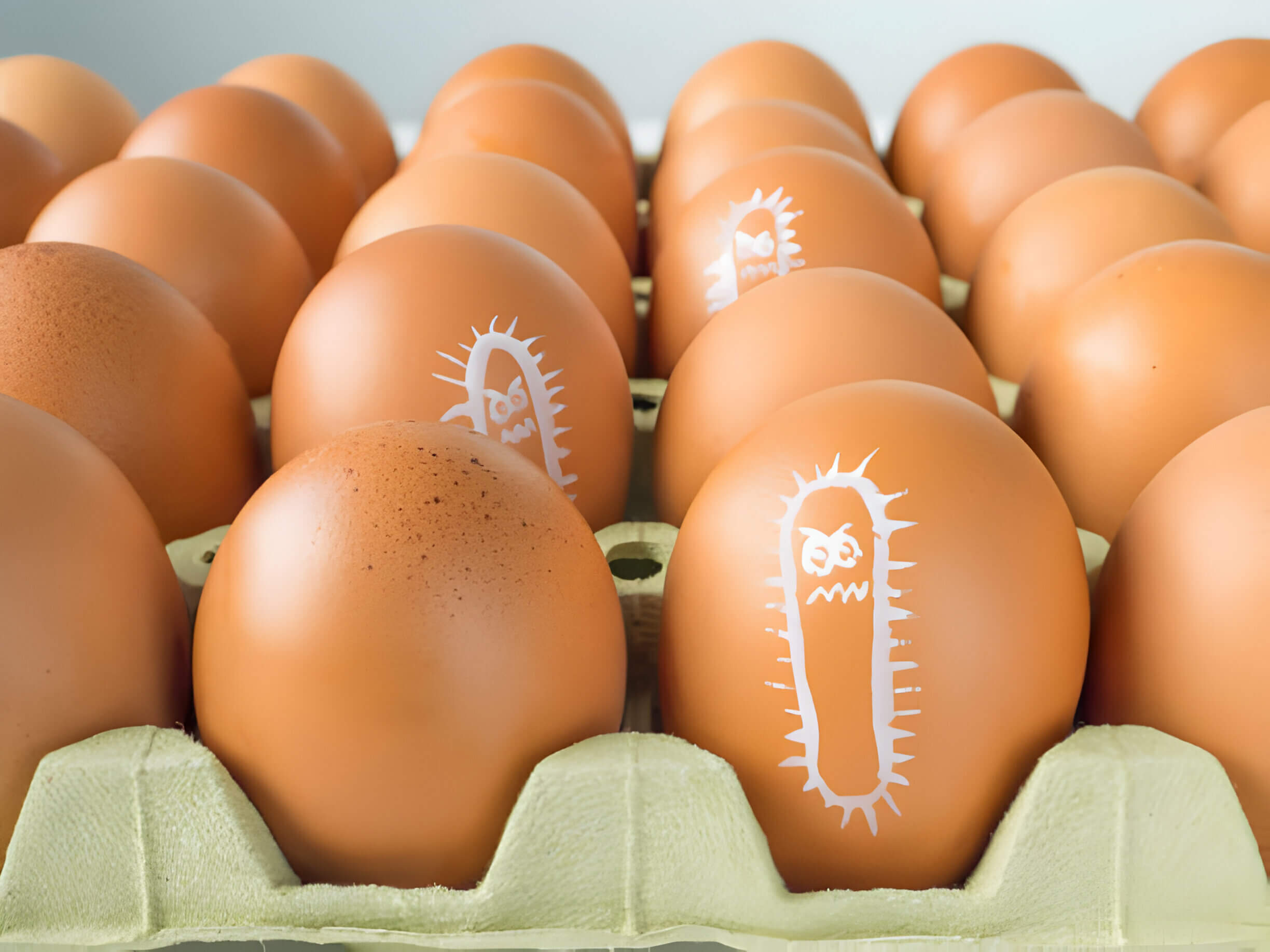 Salmonella bacterium drawn on the chicken eggs