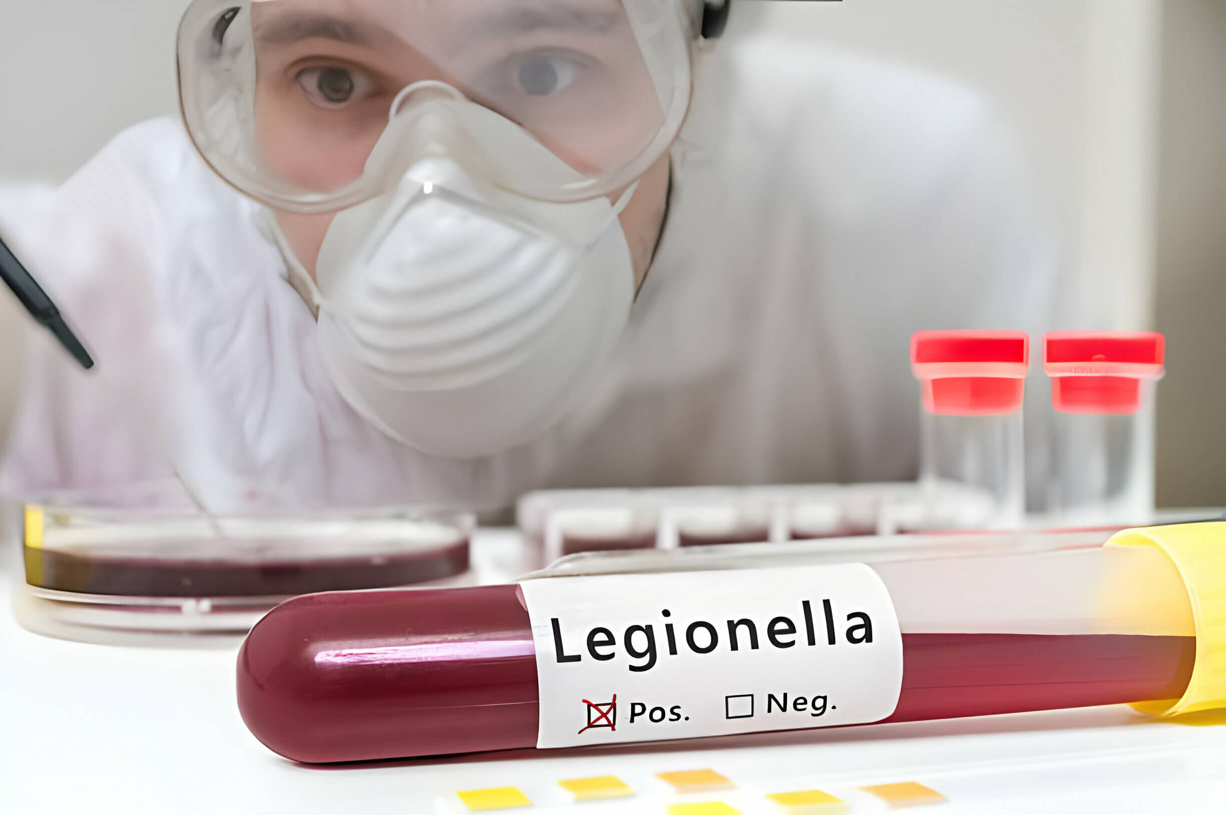 Researcher is analyzing Legionella in test tube with blood.