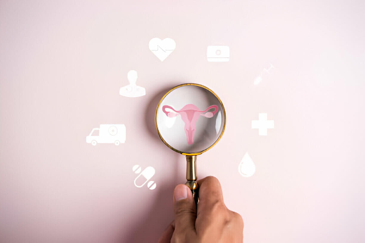 magnifier focus to uterus icon, Healthy feminine concept