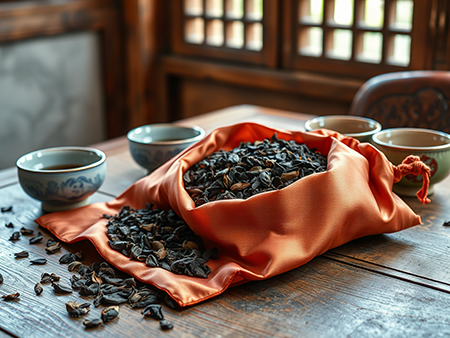 Silk wrapped around tea leaves