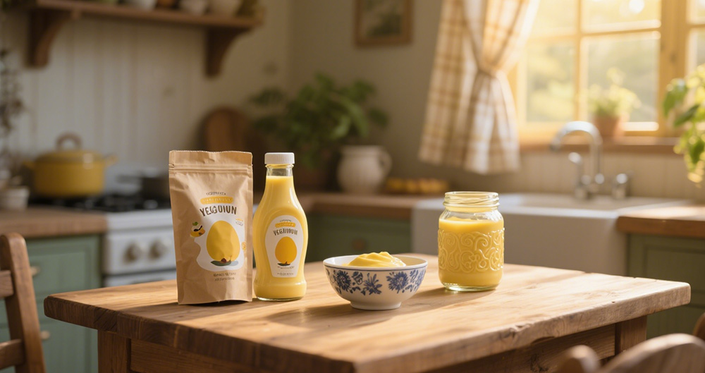 mayonnaise in bags, bottles and jars