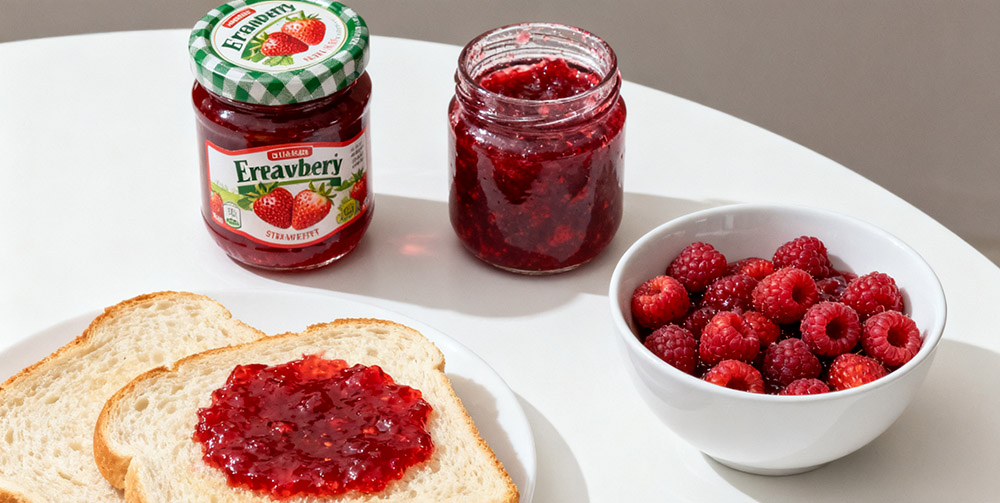 Strawberry jam and raspberry jam 