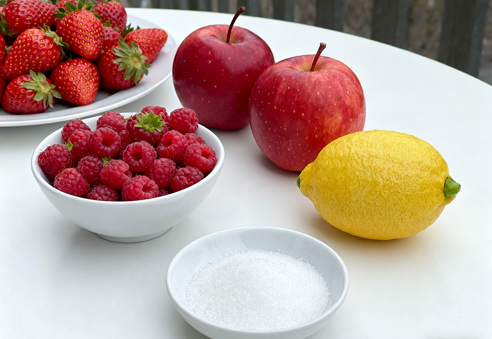 Fresh fruits and white sugar