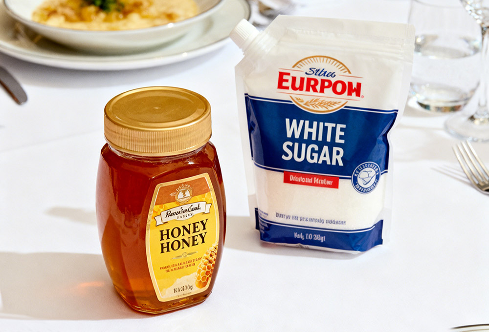 unopened honey and sugar