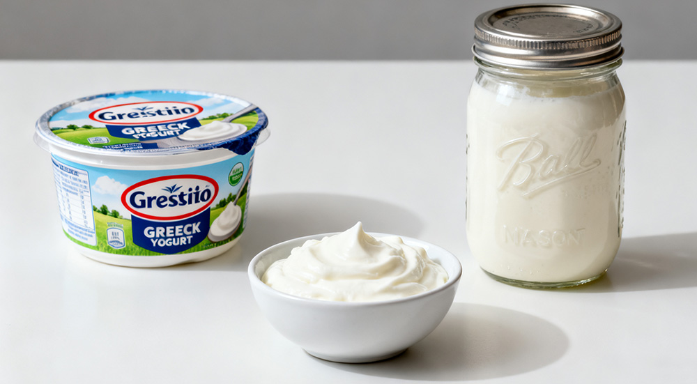 homemade and purchased greek yogurt