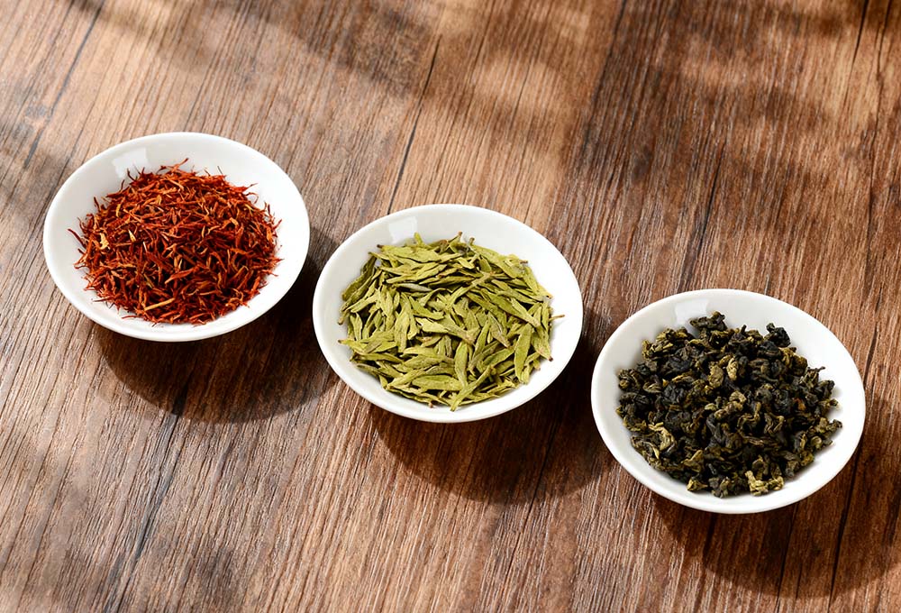 black tea, green tea, and oolong tea