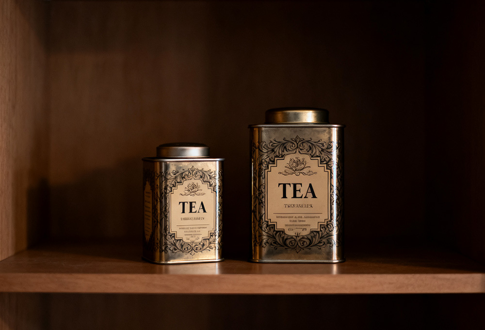 tea is stored in the cabinet
