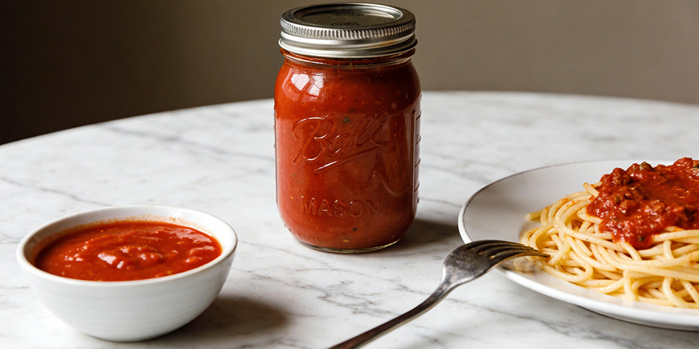 tomato sauce and spaghetti