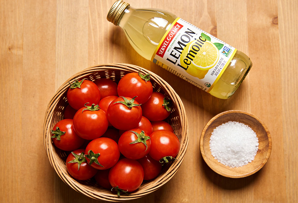 tomatoes, salt, and lemon juice