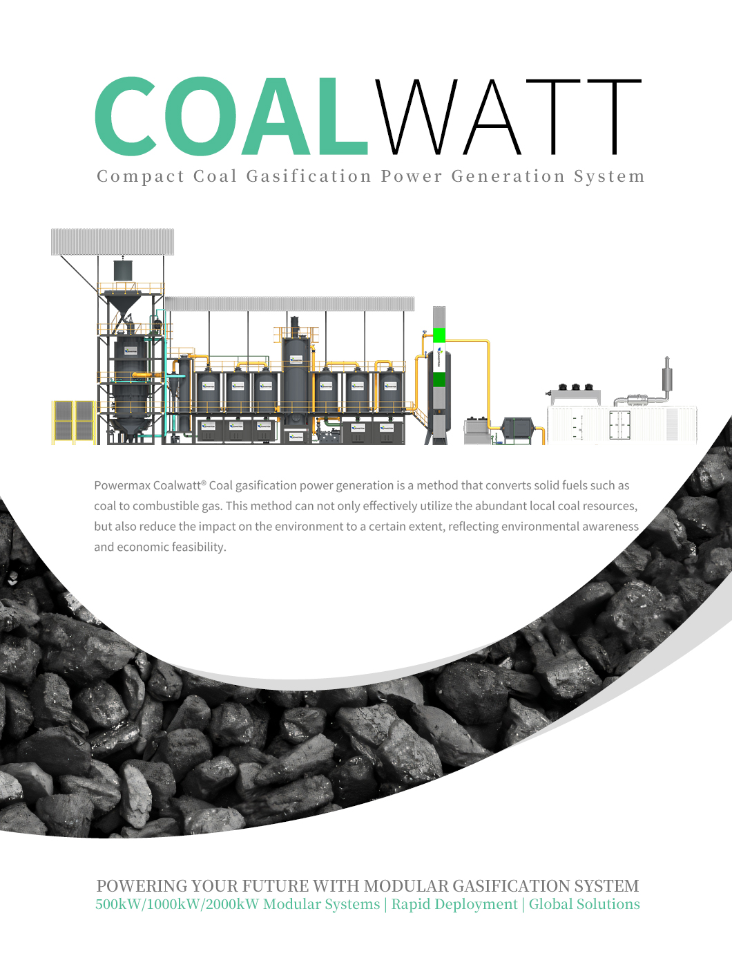 Powermax Coalwatt: Compact coal gasification power generation system 500kW to 2000kW modular units