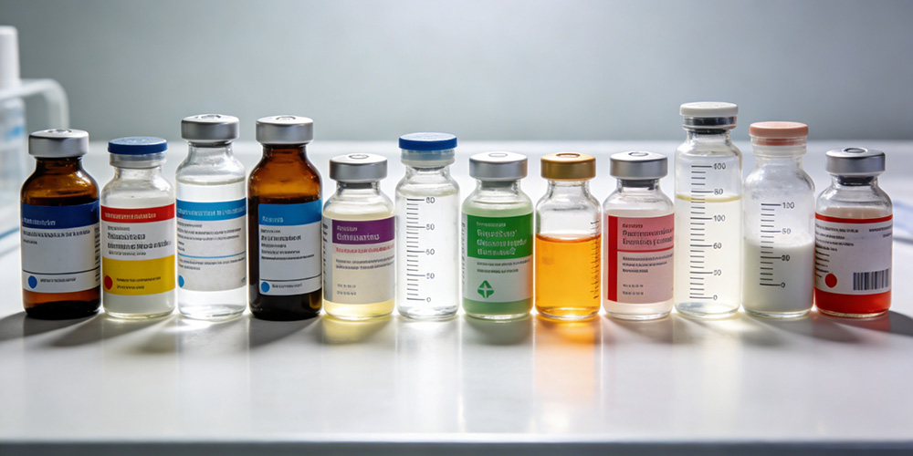 various small medical vials on the medical table