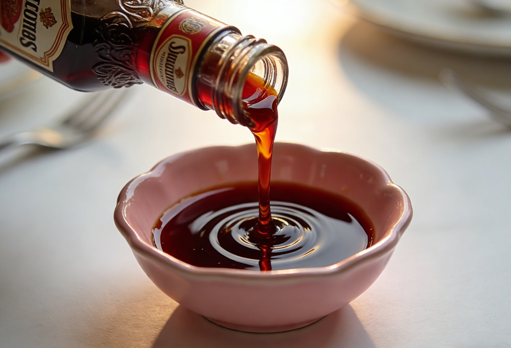 pour syrup into the bowl