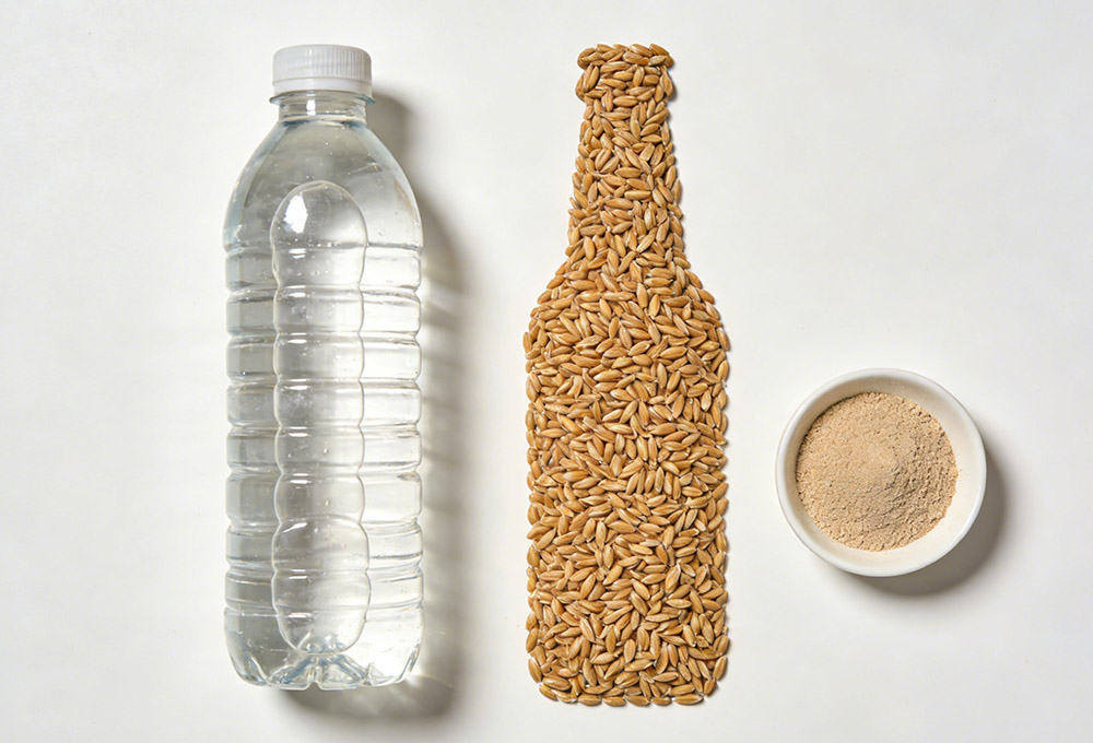 water, wheat and yeast