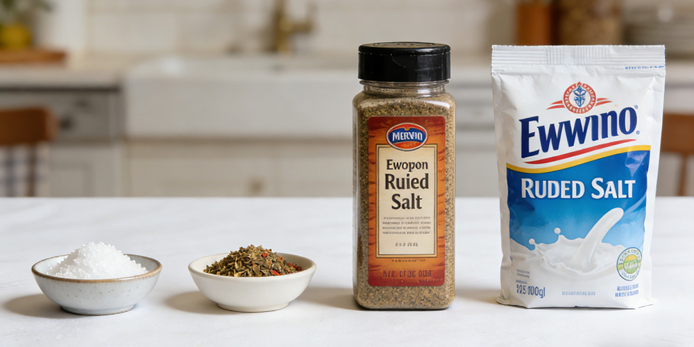 a pack of salt and a jar of spices