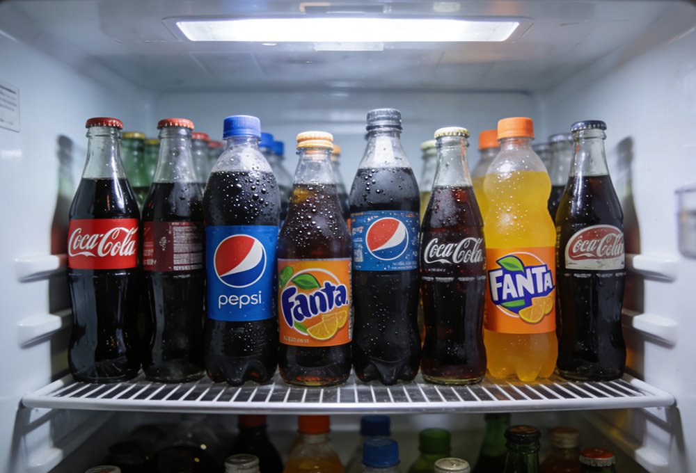carbonated drinks in the refrigerator