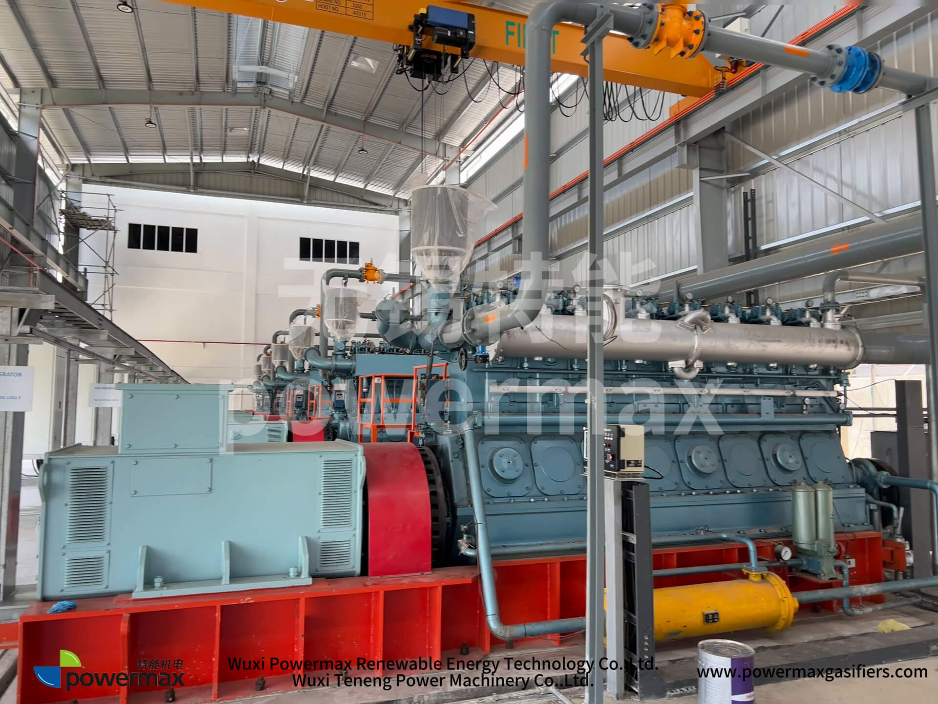Gas engine generator set for a 3 MW wood-chip gasification power plant